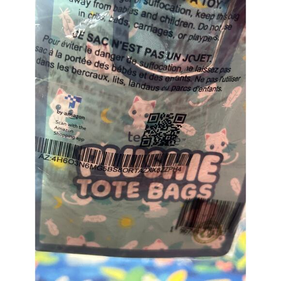 TeeTurtle Angel Cat Plush Reusable Tote Bag - Picture 3 of 8